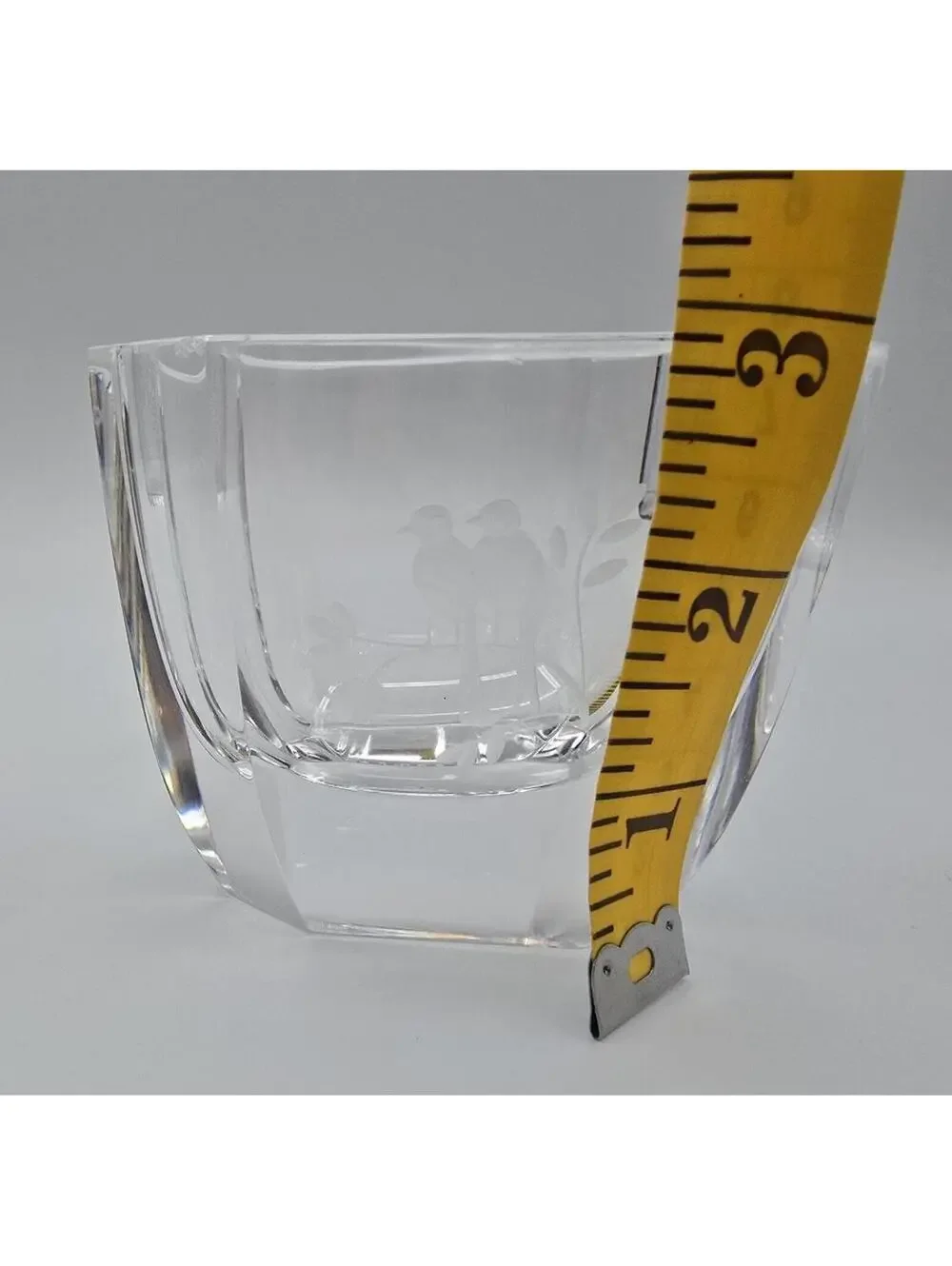 Vintage Signed Orrefors Sweden Crystal Birds Small Vase Bowl Etched Bird Motif